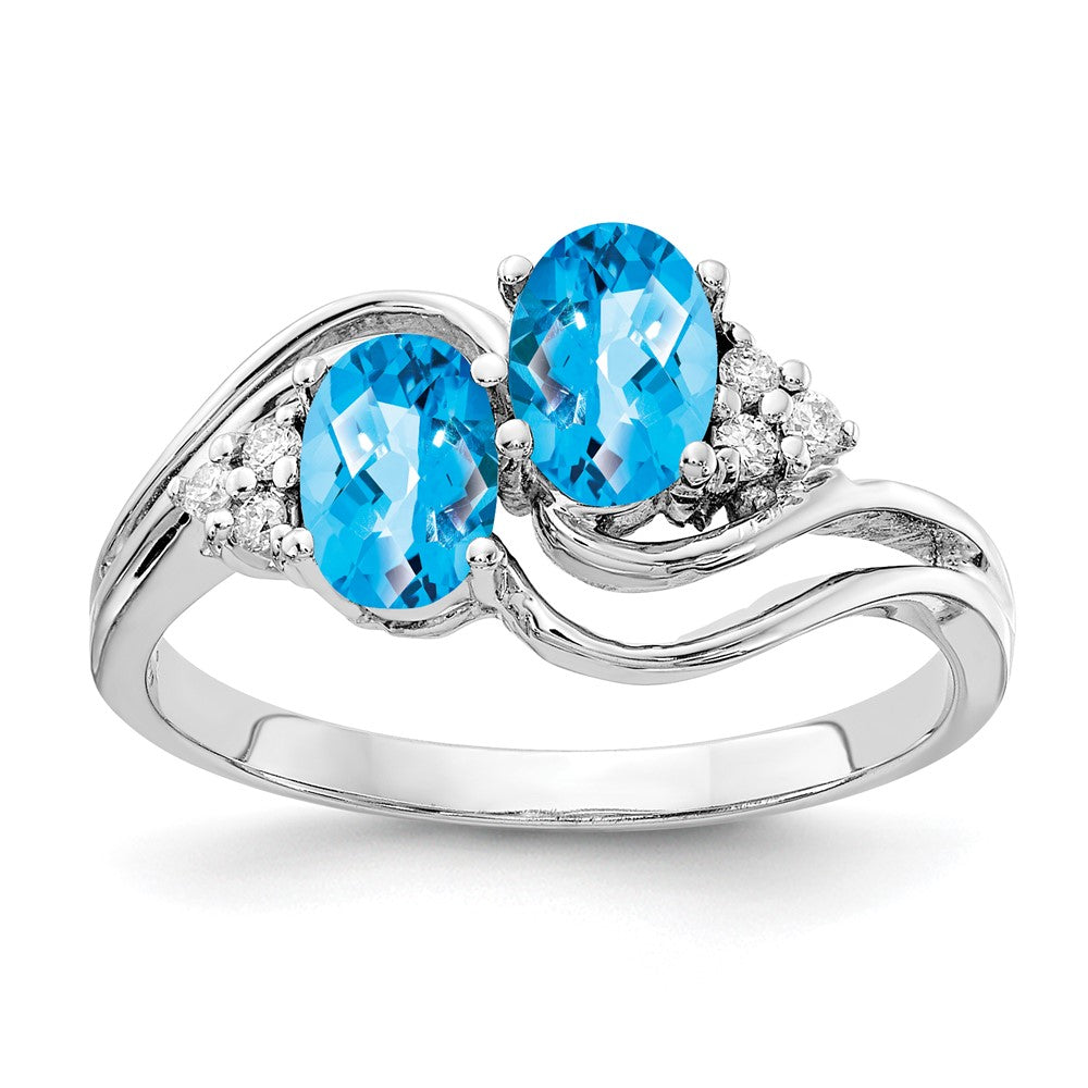 14k White Gold 6x4mm Oval Blue Topaz Checker VS Diamond ring