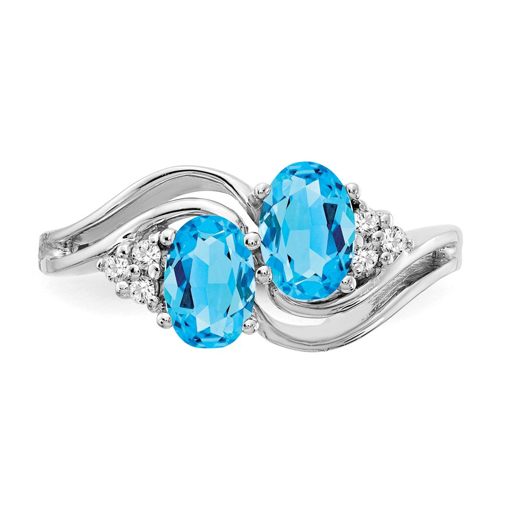 14k White Gold 6x4mm Oval Blue Topaz VS Diamond ring