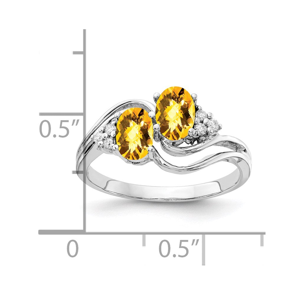 14k White Gold 6x4mm Oval Citrine Checker VS Diamond ring