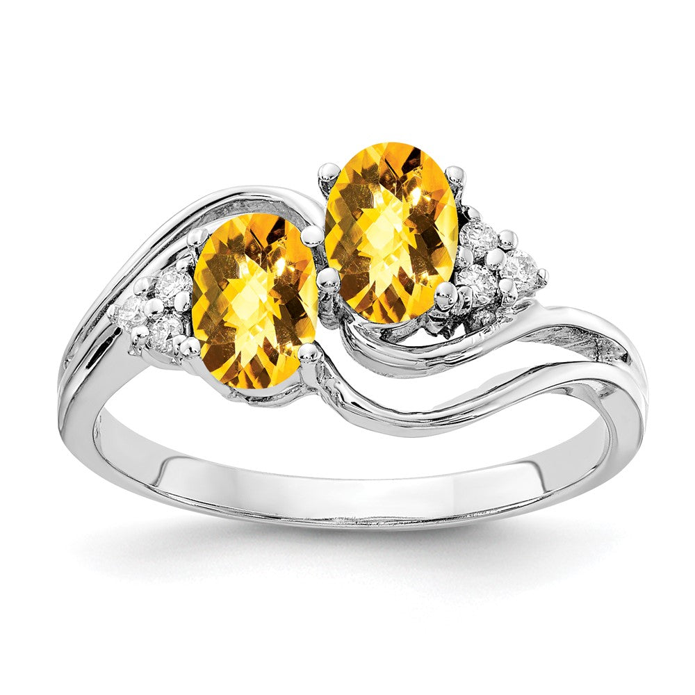 14k White Gold 6x4mm Oval Citrine Checker AAA Diamond ring