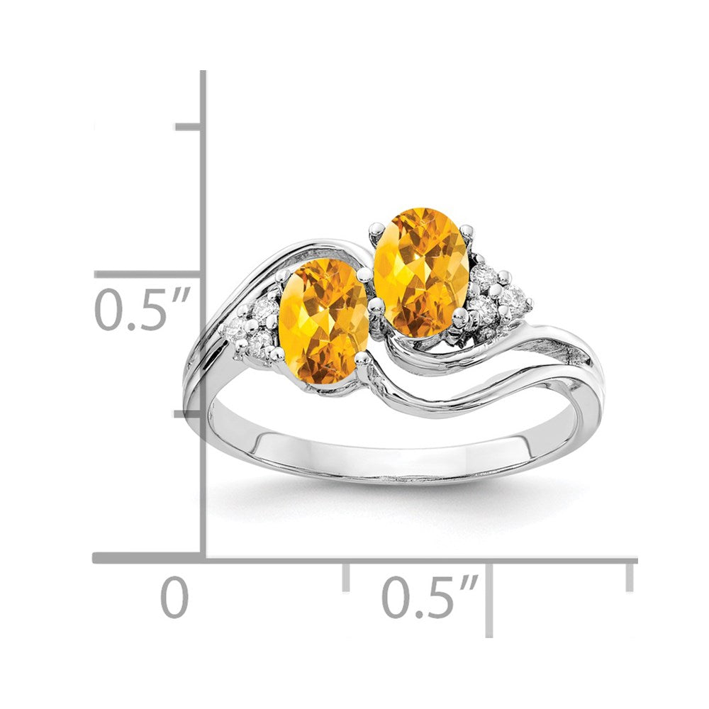 14k White Gold 6x4mm Oval Citrine AA Diamond ring