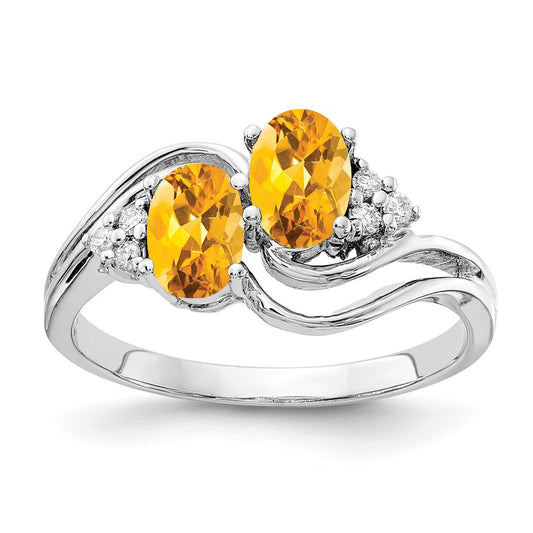 14k White Gold 6x4mm Oval Citrine AAA Diamond ring