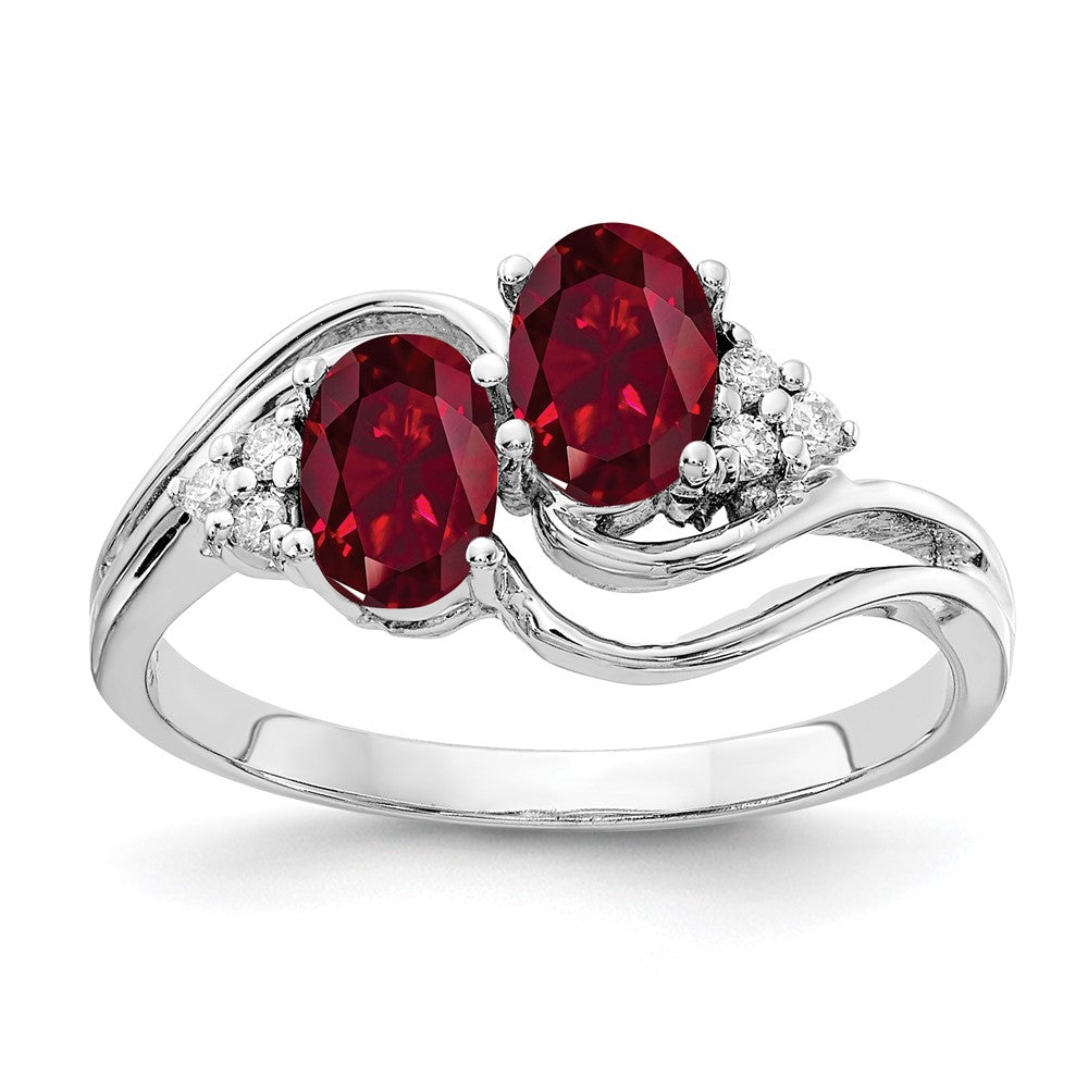 14k White Gold 6x4mm Oval Created Ruby A Real Diamond ring