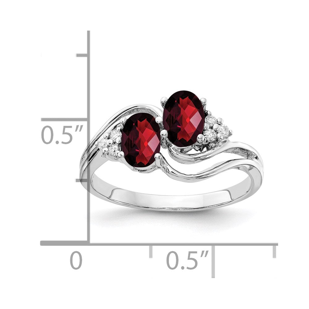 14k White Gold 6x4mm Oval Garnet Checker AAA Diamond ring