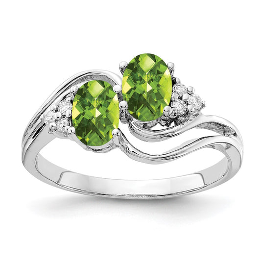 14k White Gold 6x4mm Oval Peridot Checker A Real Diamond ring