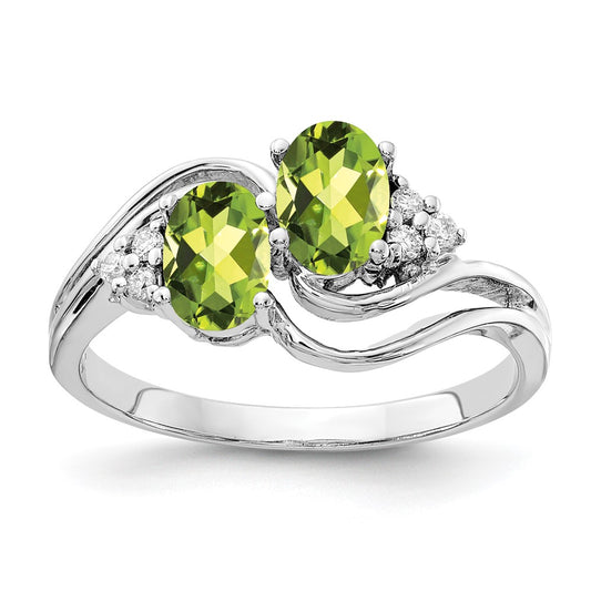 14k White Gold 6x4mm Oval Peridot VS Diamond ring