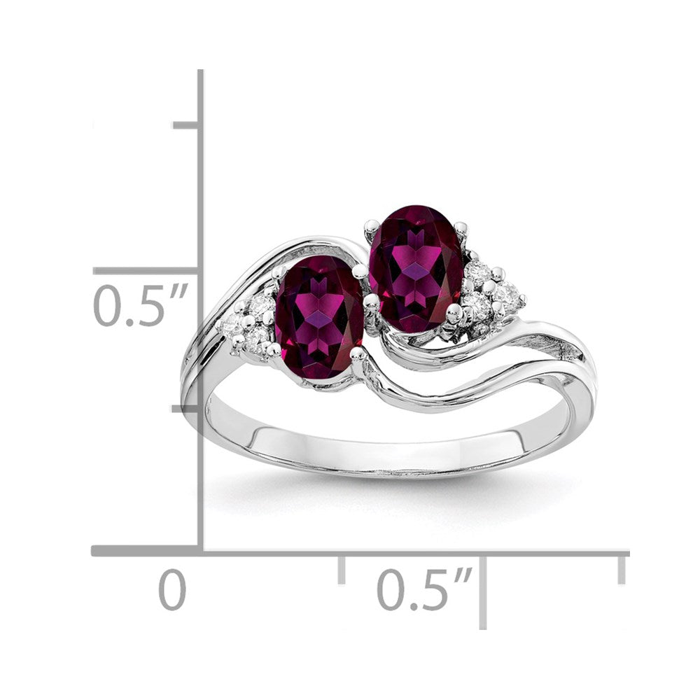 14k White Gold 6x4mm Oval Rhodolite Garnet A Diamond ring