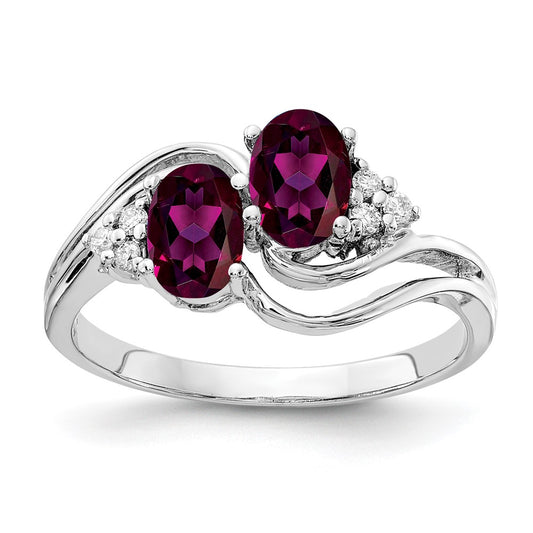 14k White Gold 6x4mm Oval Rhodolite Garnet AAA Diamond ring