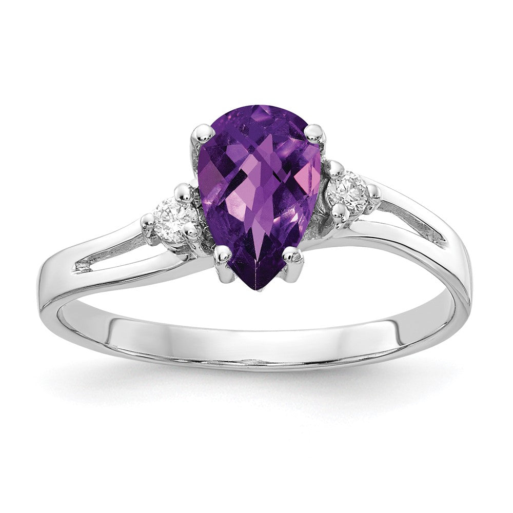 14k White Gold 7x5mm Pear Amethyst Checker A Real Diamond ring