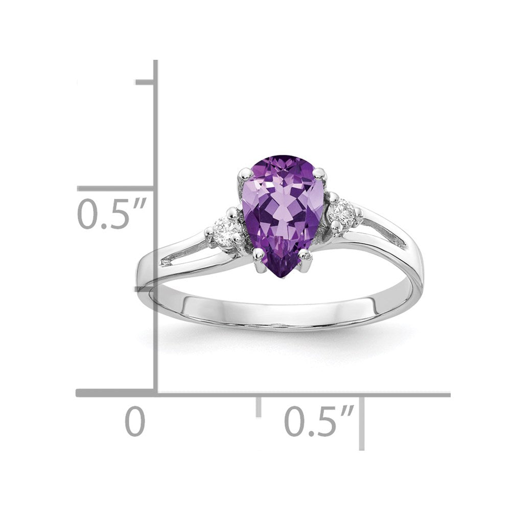 14k White Gold 7x5mm Pear Amethyst VS Diamond ring