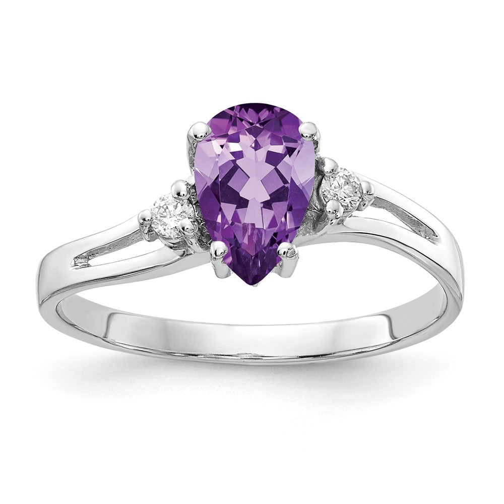 14k White Gold 7x5mm Pear Amethyst AAA Diamond ring