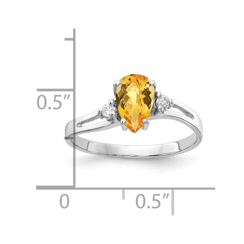 14k White Gold 7x5mm Pear Citrine Checker AAA Diamond ring