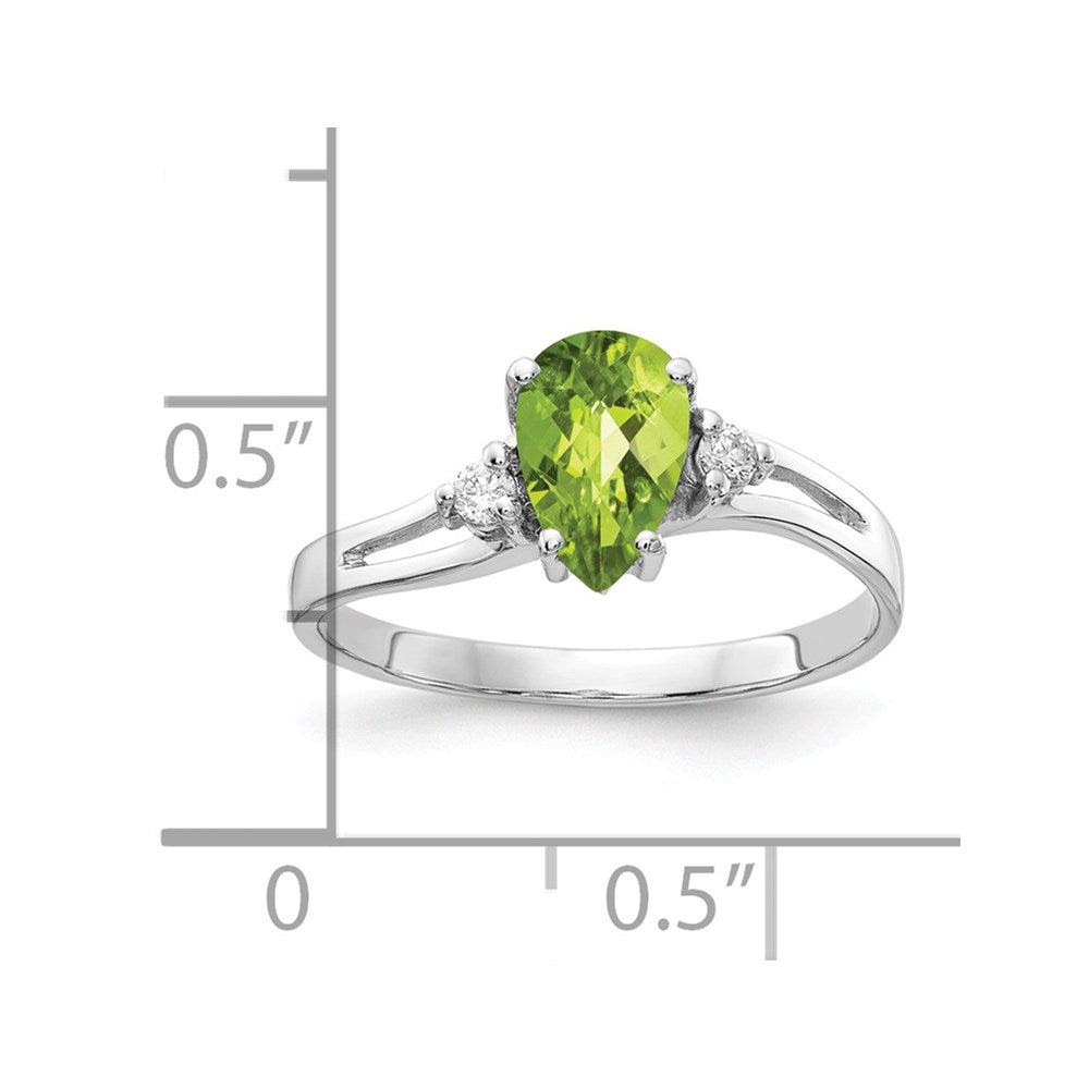 14k White Gold 7x5mm Pear Peridot Checker VS Diamond ring