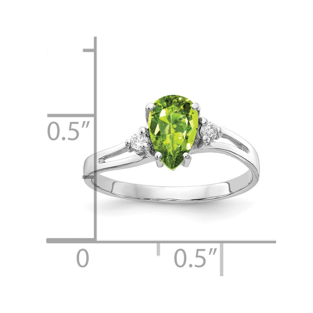 14k White Gold 7x5mm Pear Peridot AA Diamond ring