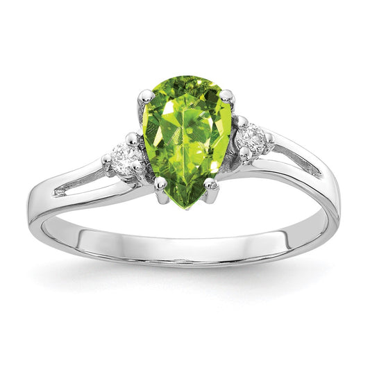 14k White Gold 7x5mm Pear Peridot AA Diamond ring