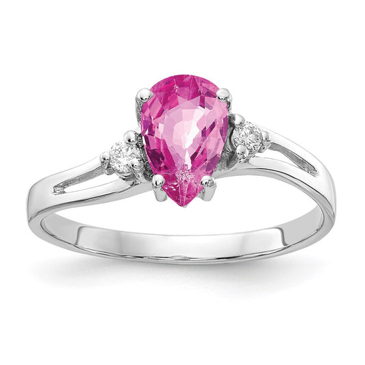 14k White Gold 7x5mm Pear Pink Sapphire A Real Diamond ring