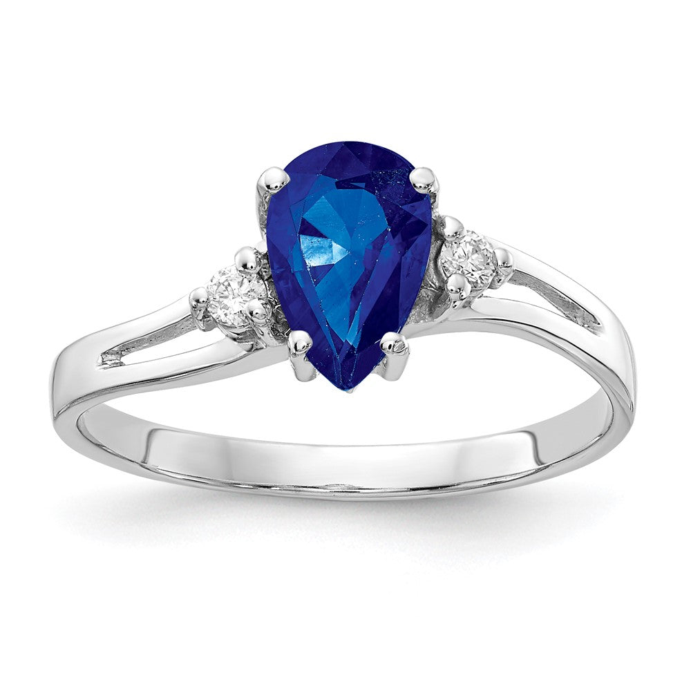 14k White Gold 7x5mm Pear Sapphire AAA Diamond ring