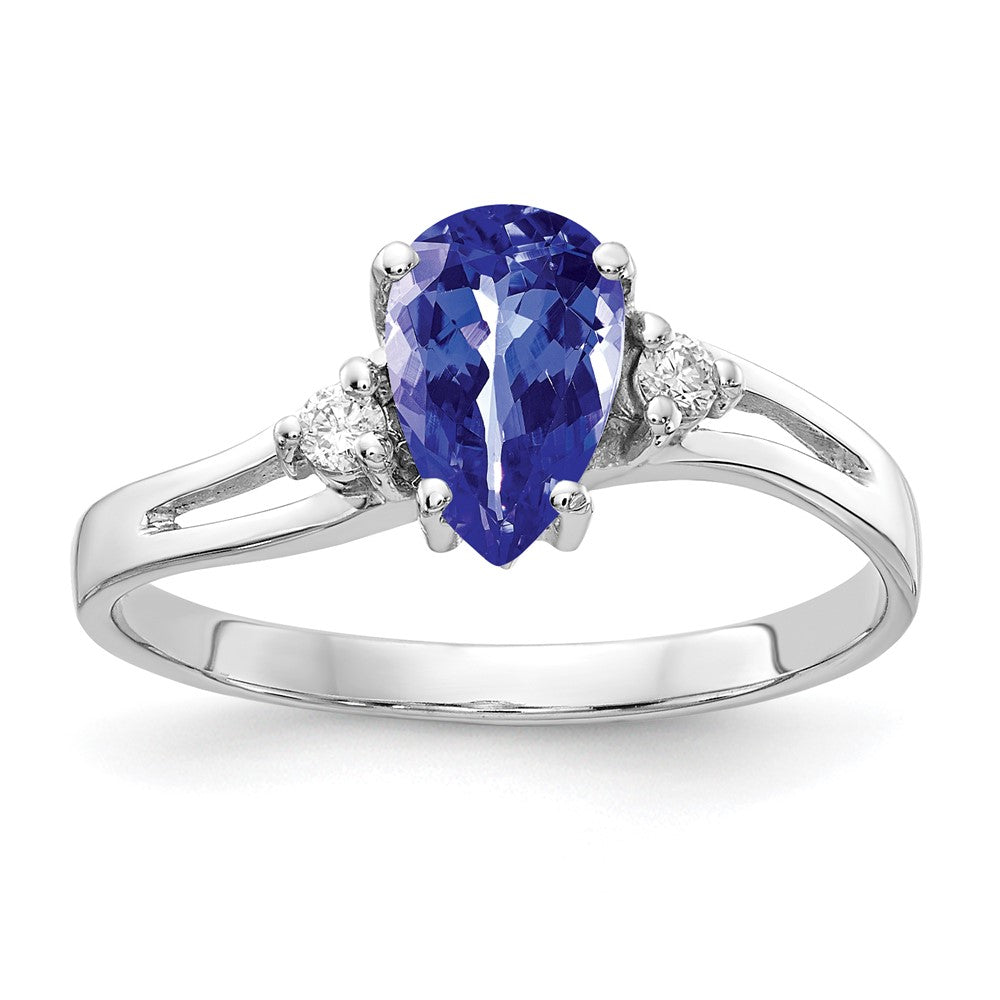 14k White Gold 7x5mm Pear Tanzanite AAA Diamond ring