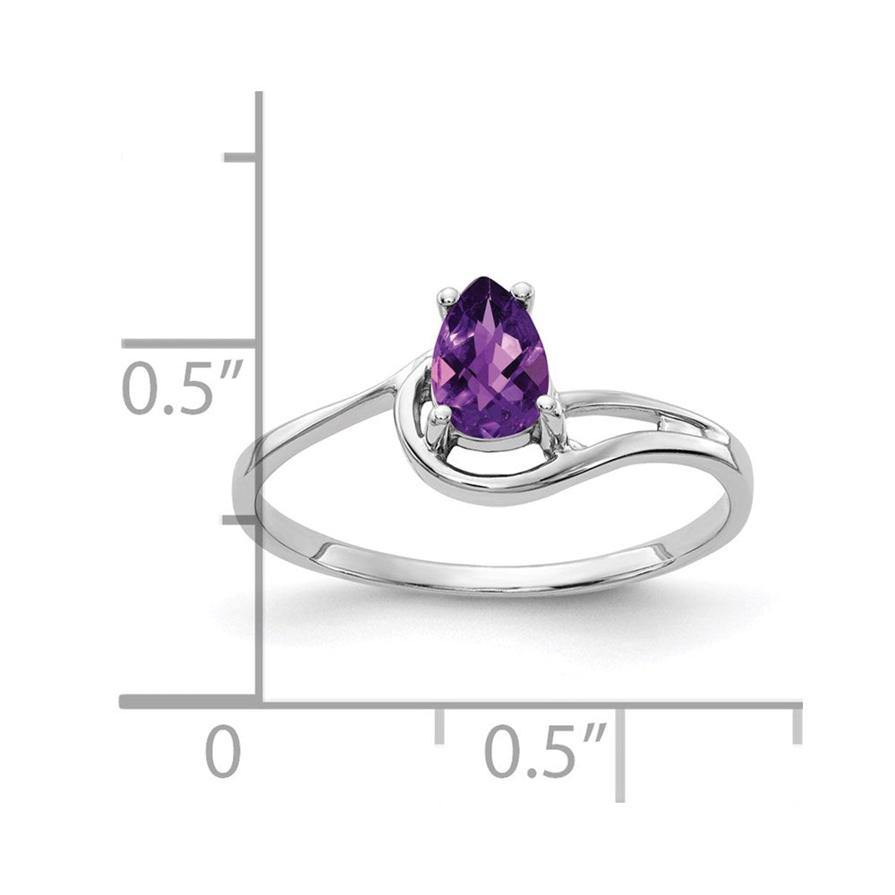 14k White Gold 6x4mm Pear Amethyst Checker ring