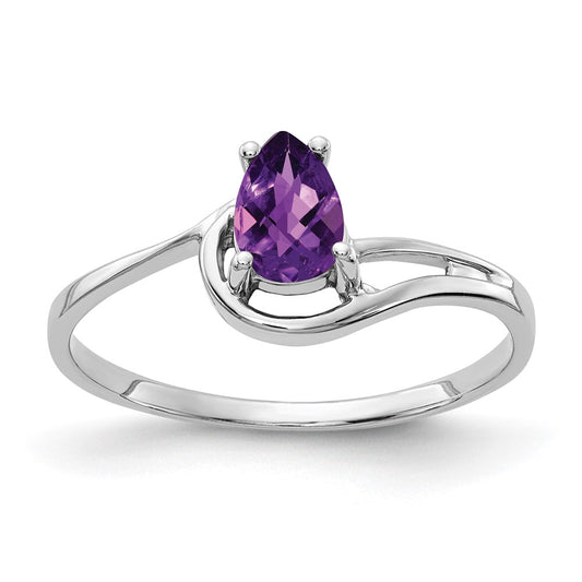 14k White Gold 6x4mm Pear Amethyst Checker ring