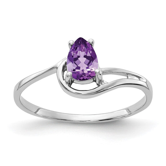 14k White Gold 6x4mm Pear Amethyst ring