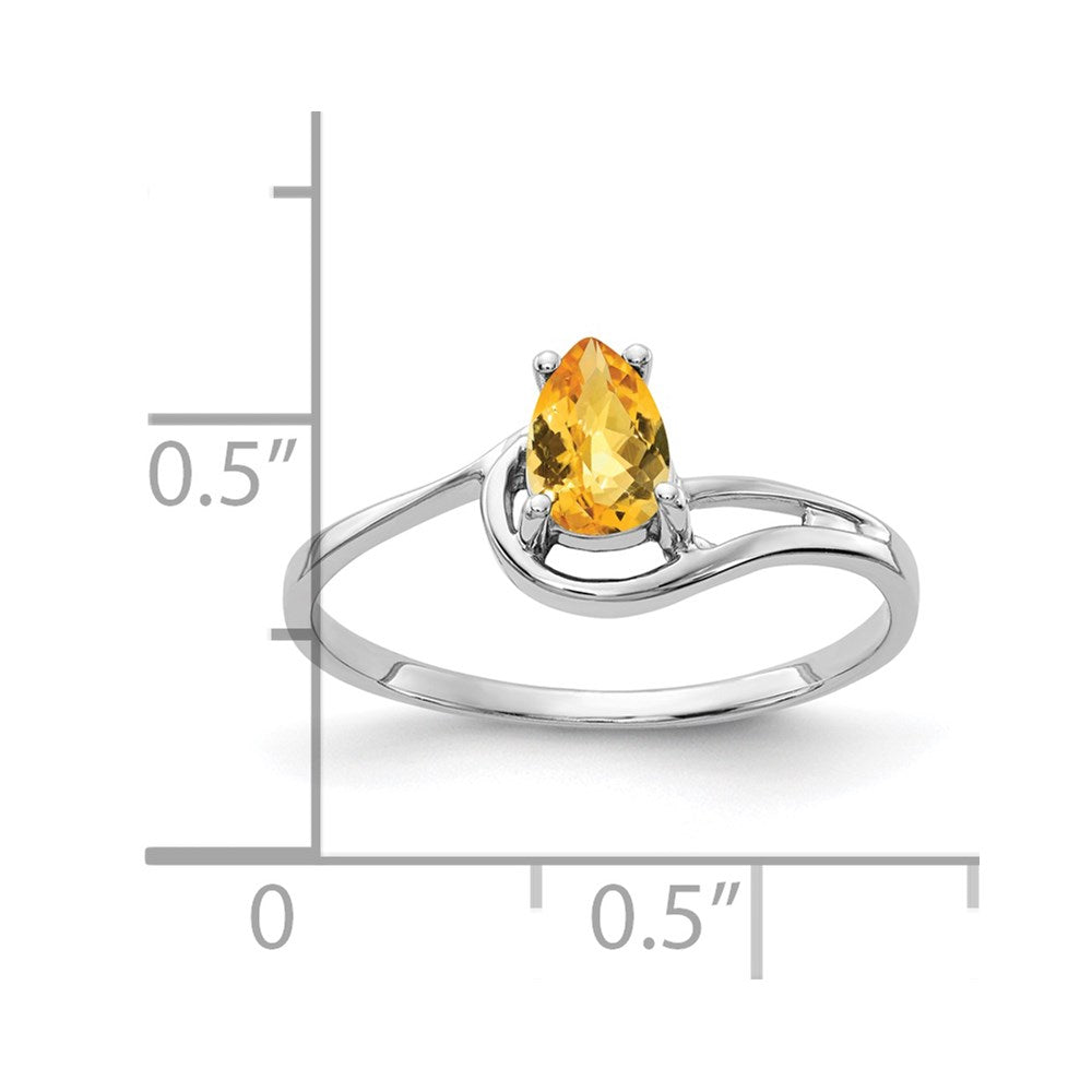 14k White Gold 6x4mm Pear Citrine Checker ring