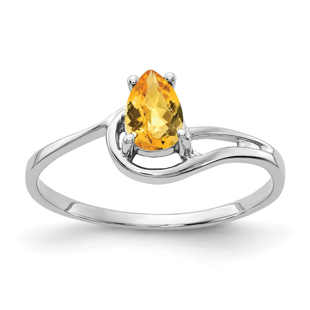 14k White Gold 6x4mm Pear Citrine Checker ring