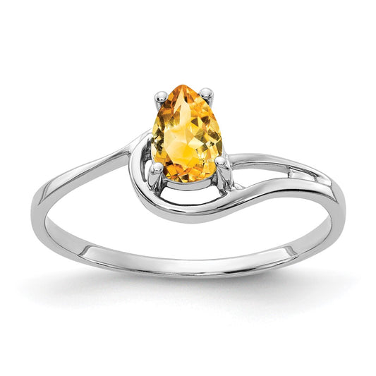 14k White Gold 6x4mm Pear Citrine ring