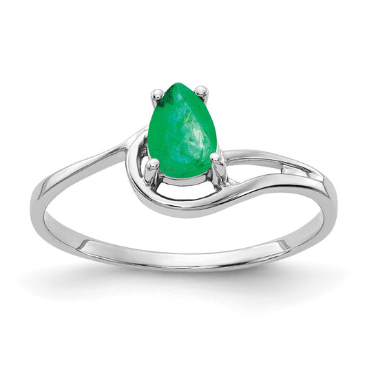 14k White Gold 6x4mm Pear Emerald ring