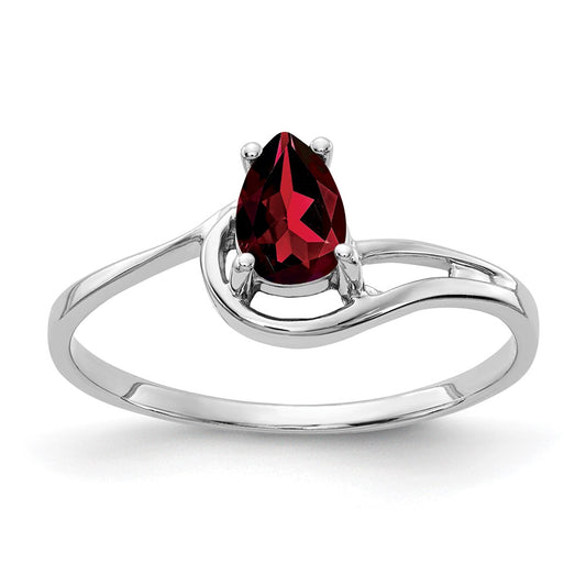 14k White Gold 6x4mm Pear Garnet ring