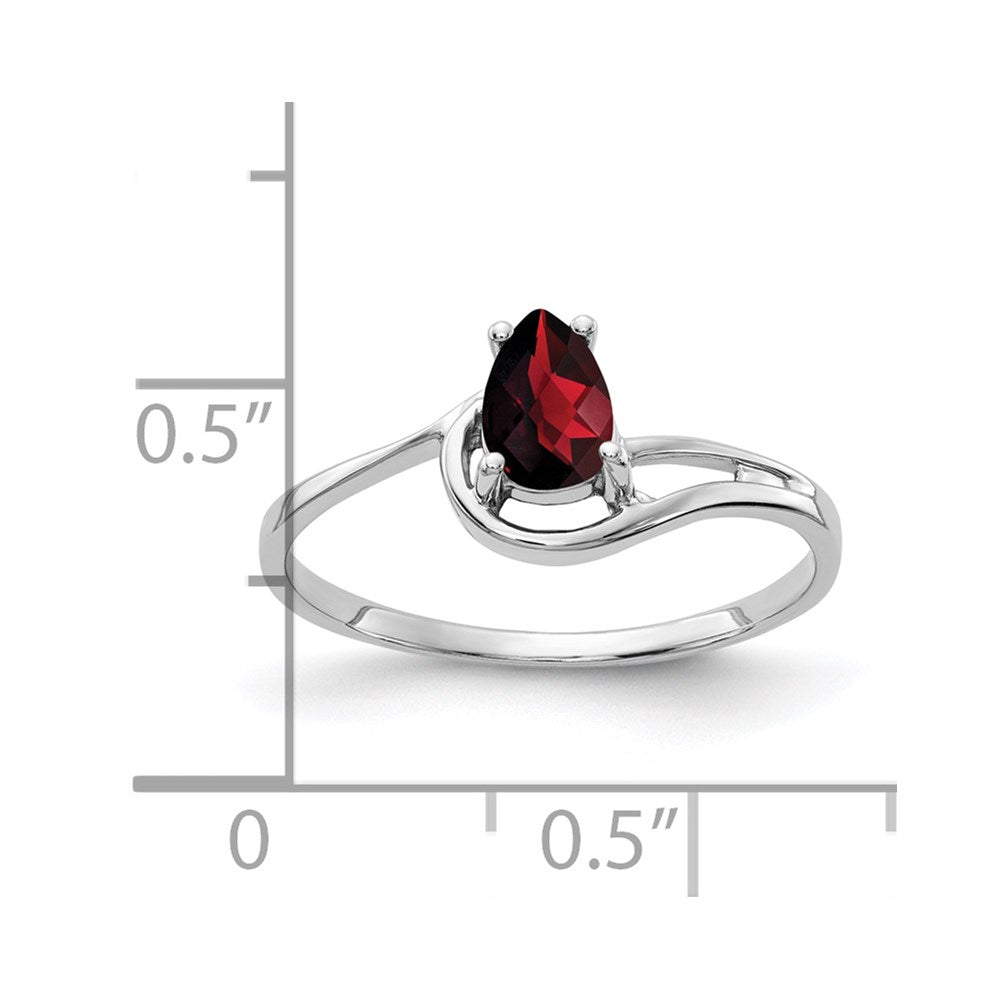 14k White Gold 6x4mm Pear Garnet Checker ring