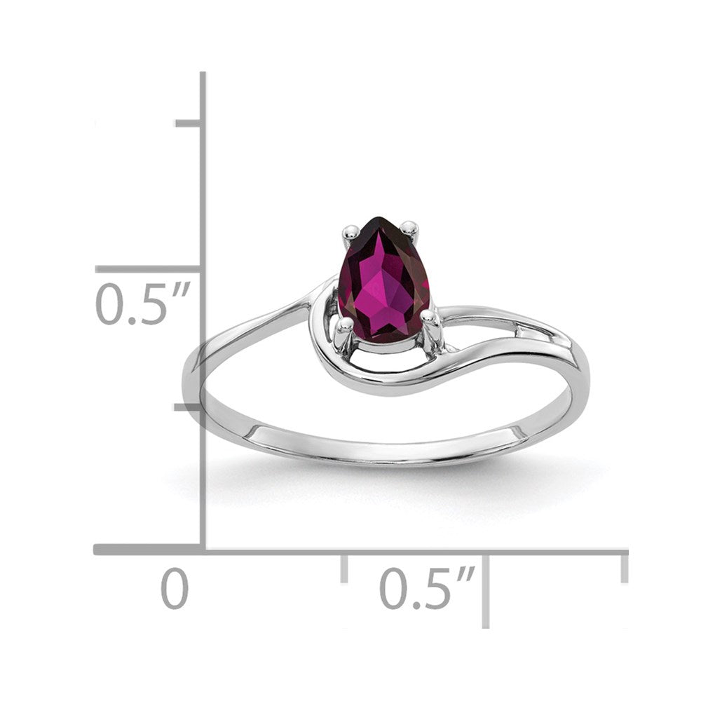 14k White Gold 6x4mm Pear Rhodolite Garnet ring