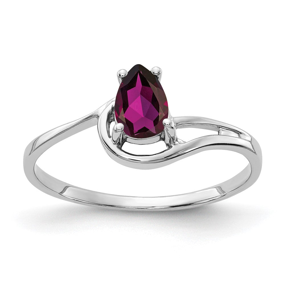 14k White Gold 6x4mm Pear Rhodolite Garnet ring