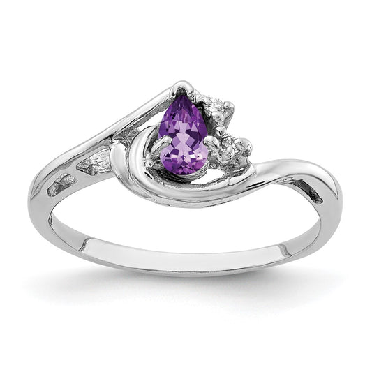 14k White Gold 5x3mm Pear Amethyst A Real Diamond ring