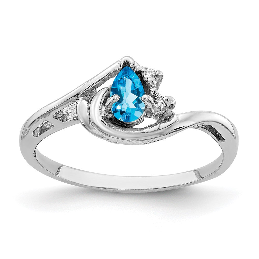 14k White Gold 5x3mm Pear Blue Topaz VS Diamond ring