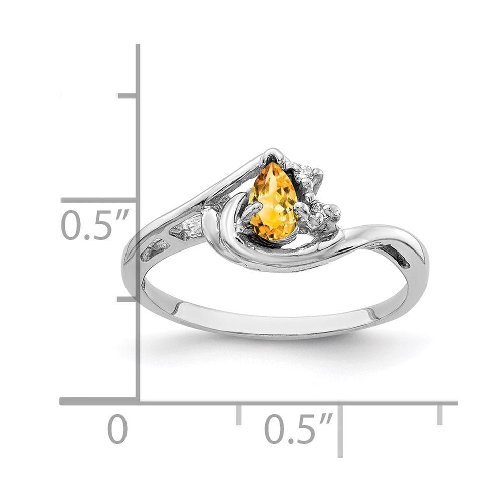 14k White Gold 5x3mm Pear Citrine VS Diamond ring