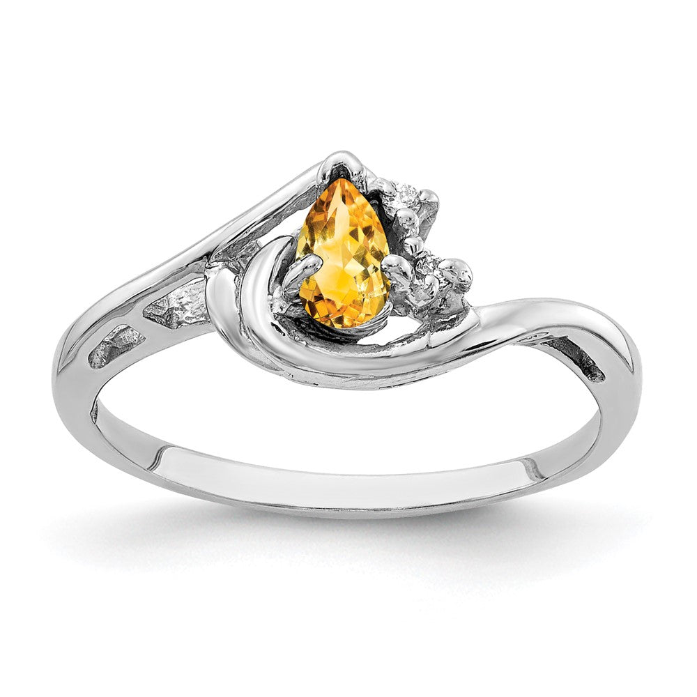 14k White Gold 5x3mm Pear Citrine A Real Diamond ring