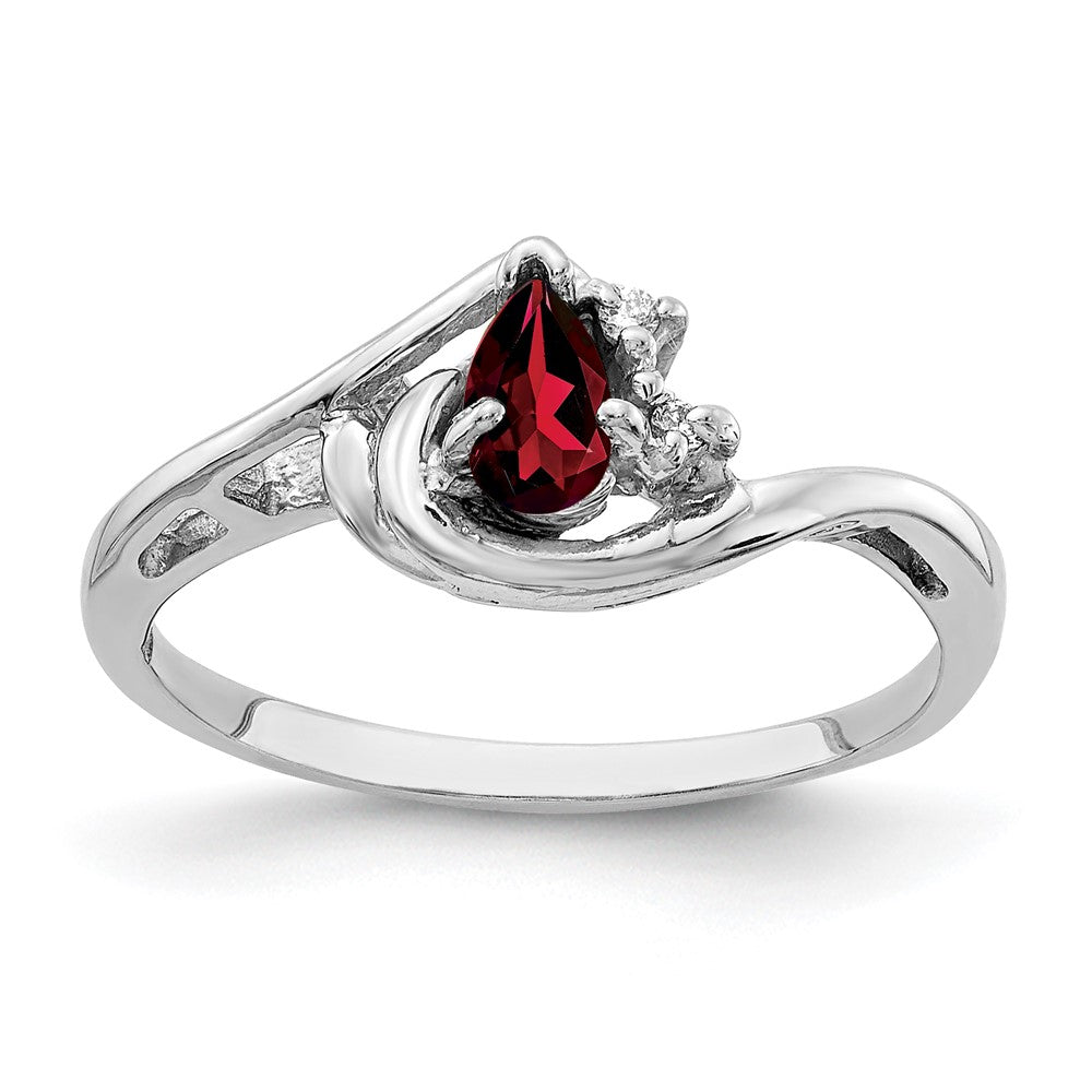 14k White Gold 5x3mm Pear Garnet AA Diamond ring