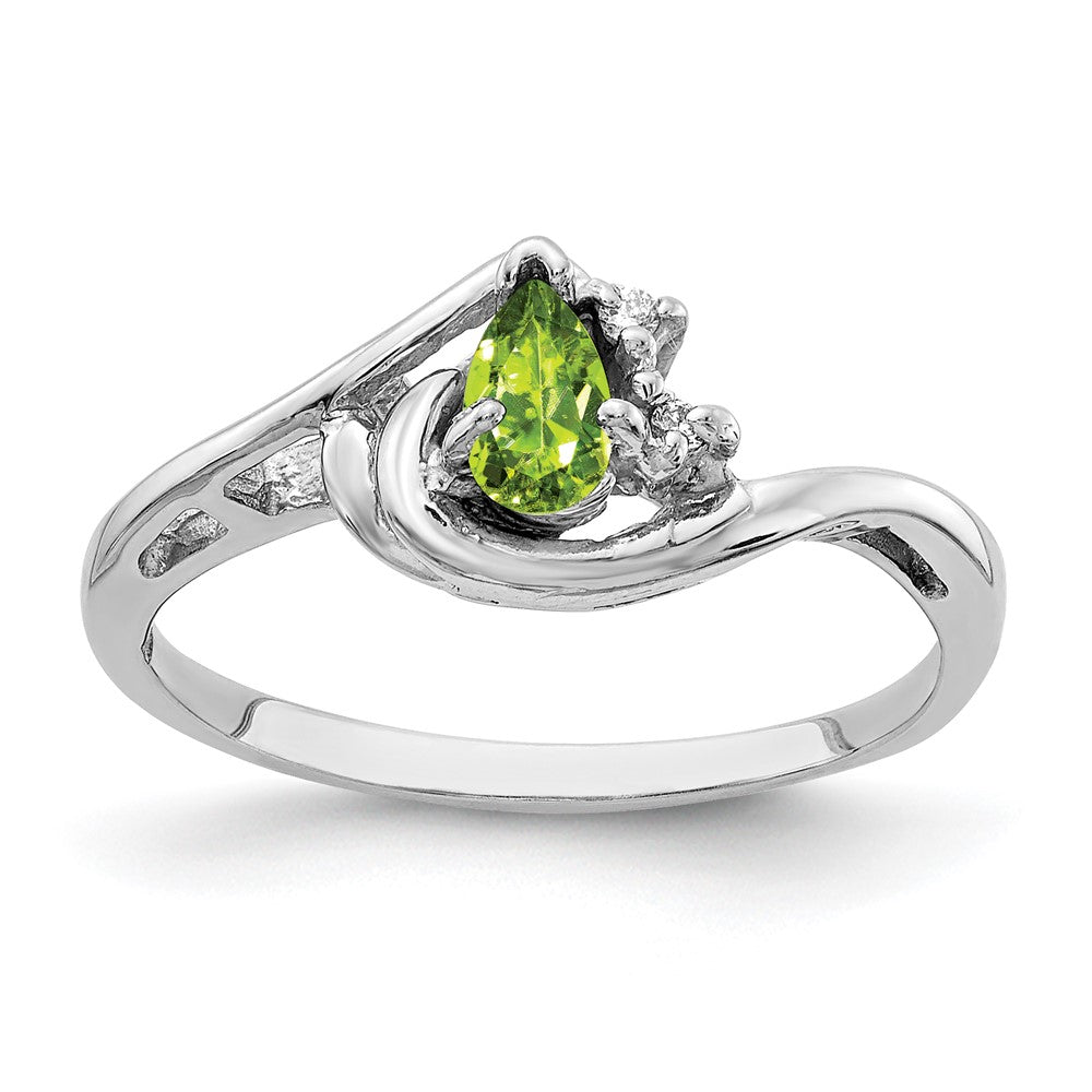 14k White Gold 5x3mm Pear Peridot A Real Diamond ring