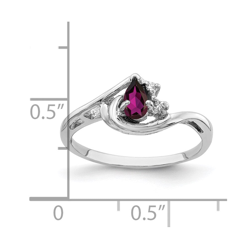 14k White Gold 5x3mm Pear Rhodolite Garnet AAA Diamond ring