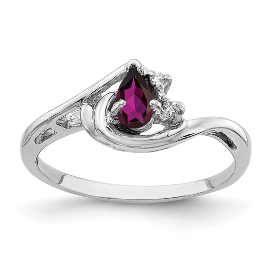 14k White Gold 5x3mm Pear Rhodolite Garnet A Diamond ring