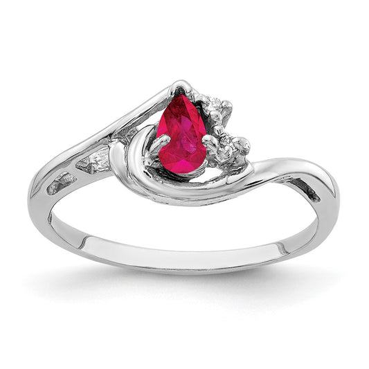 14k White Gold 5x3mm Pear Ruby A Real Diamond ring