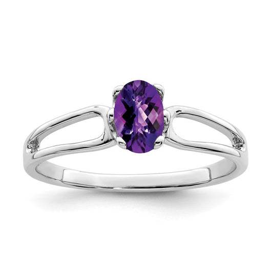 14k White Gold 6x4mm Oval Amethyst Checker ring