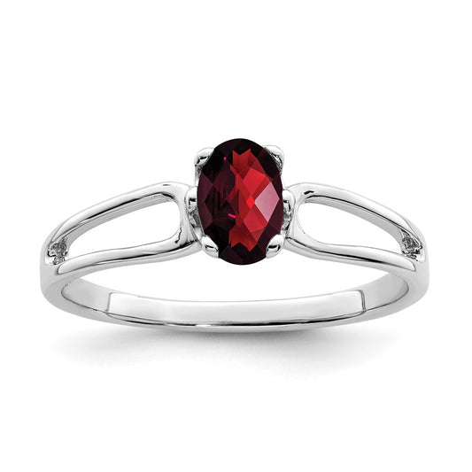 14k White Gold 6x4mm Oval Garnet Checker ring