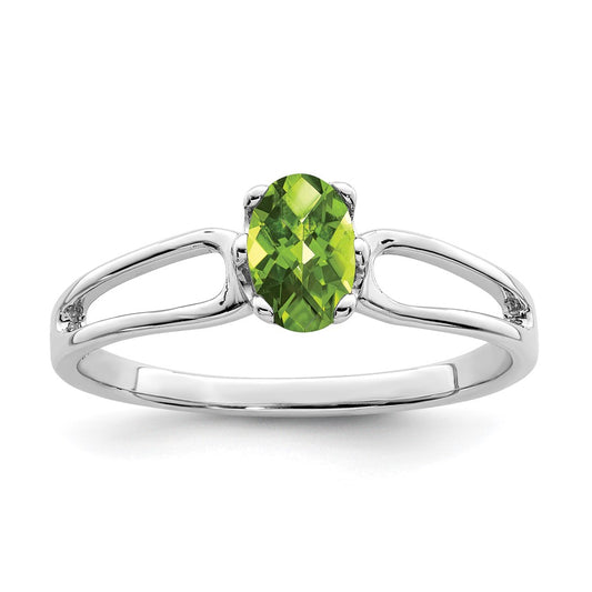 14k White Gold 6x4mm Oval Peridot Checker ring