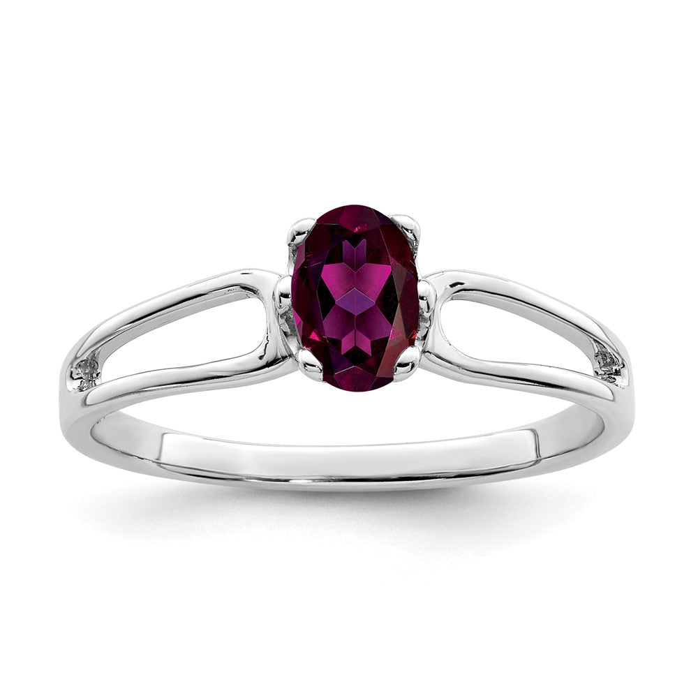 14k White Gold 6x4mm Oval Rhodolite Garnet ring