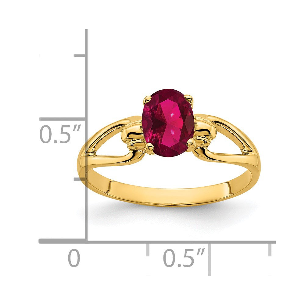 14K Yellow Gold 7x5mm Oval Created Ruby ring