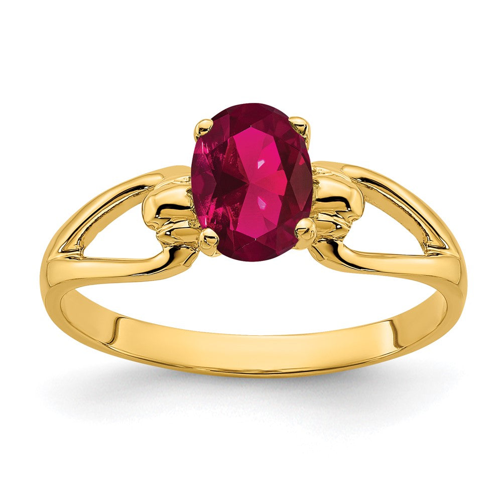 14K Yellow Gold 7x5mm Oval Created Ruby ring