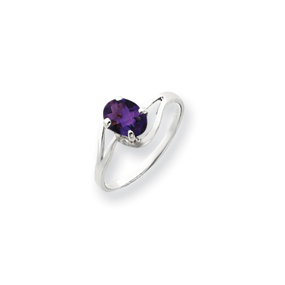 14k White Gold 7x5mm Oval Amethyst Checker ring