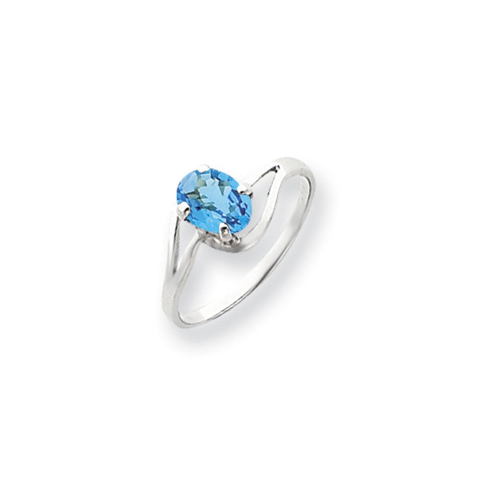 14k White Gold 7x5mm Oval Blue Topaz Checker ring